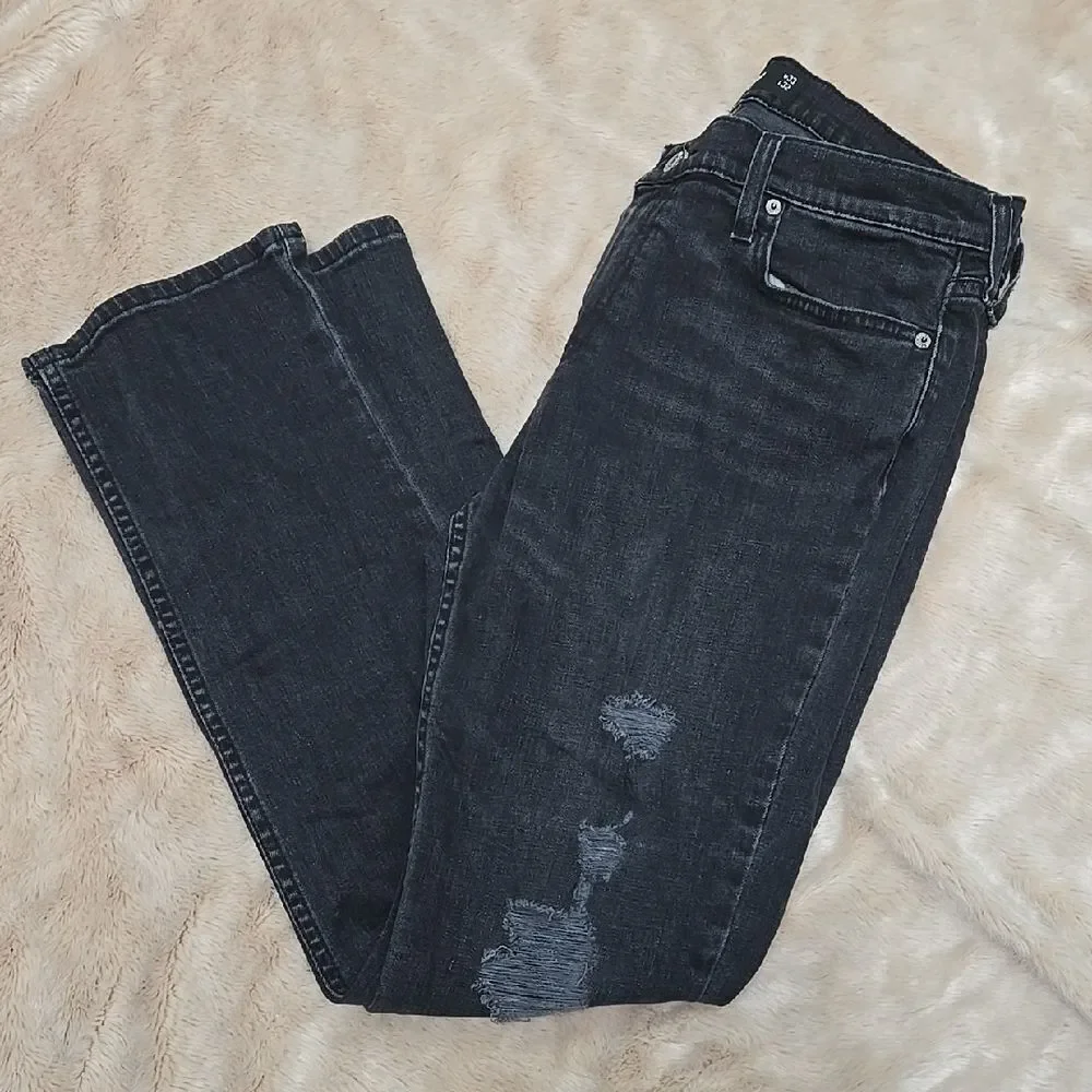 HOLLISTER BLACK WASH SLIM STRAIGHT DISTRESSED JEANS, SIZE 33X32